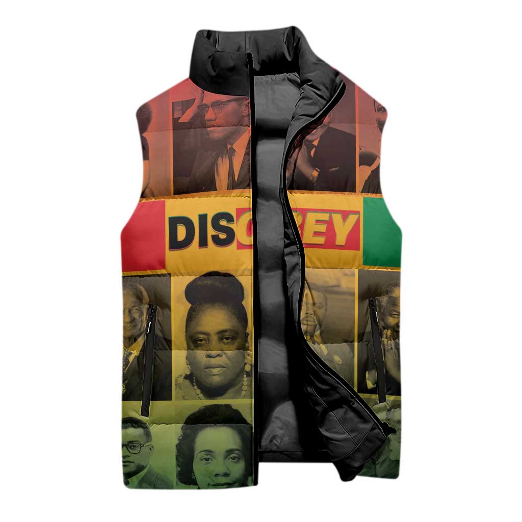 Disobey Black History Tribute Sleeveless Puffer Jacket Honoring the Civil Rights Legacy