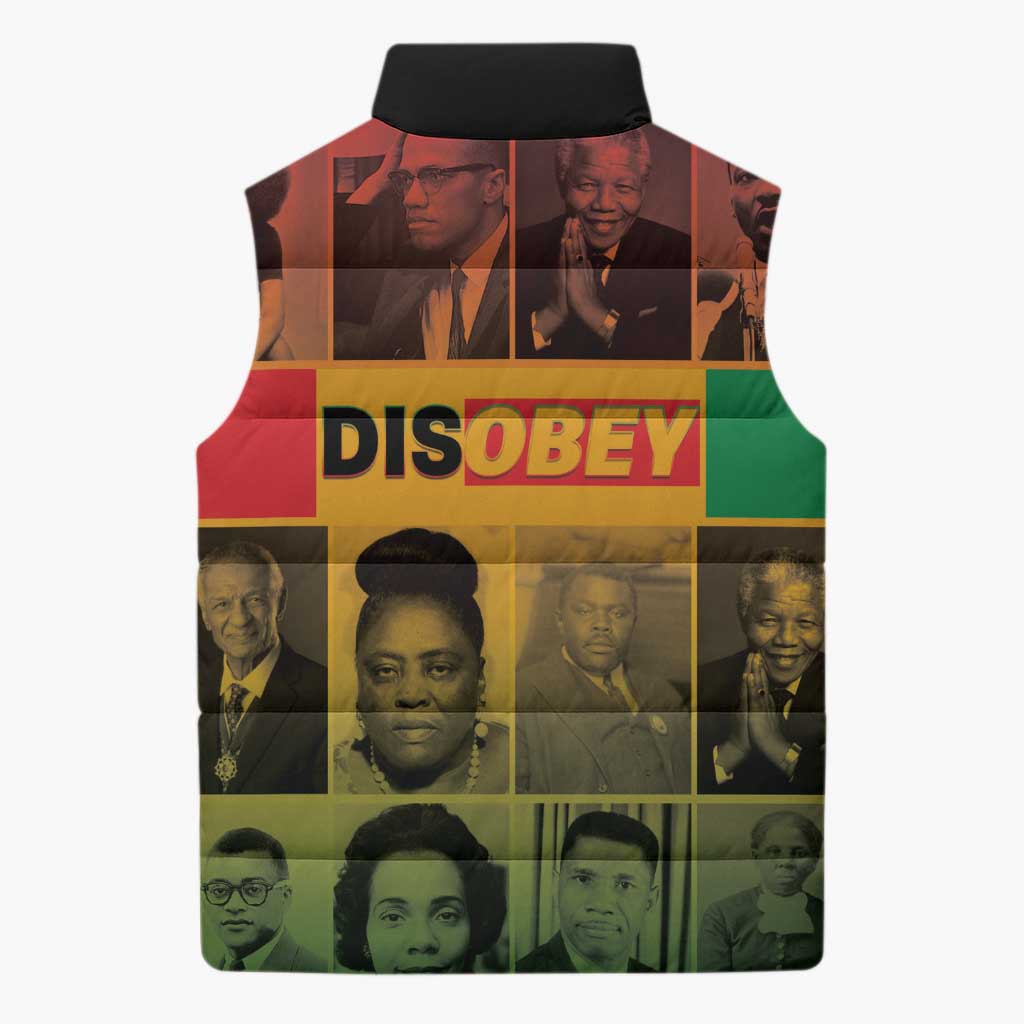 Disobey Black History Tribute Sleeveless Puffer Jacket Honoring the Civil Rights Legacy