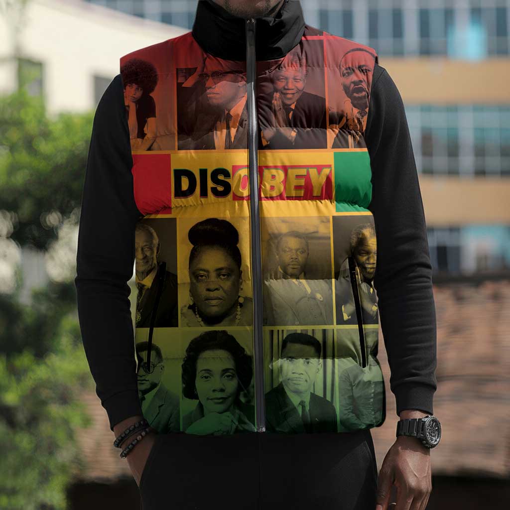 Disobey Black History Tribute Sleeveless Puffer Jacket Honoring the Civil Rights Legacy