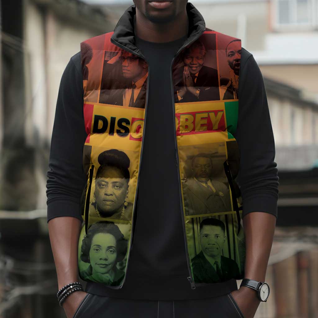 Disobey Black History Tribute Sleeveless Puffer Jacket Honoring the Civil Rights Legacy