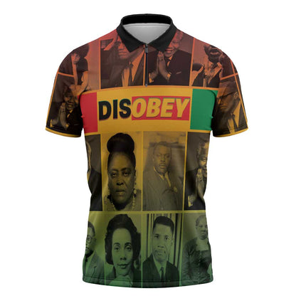 Disobey Black History Tribute Zipper Polo Shirt Honoring the Civil Rights Legacy