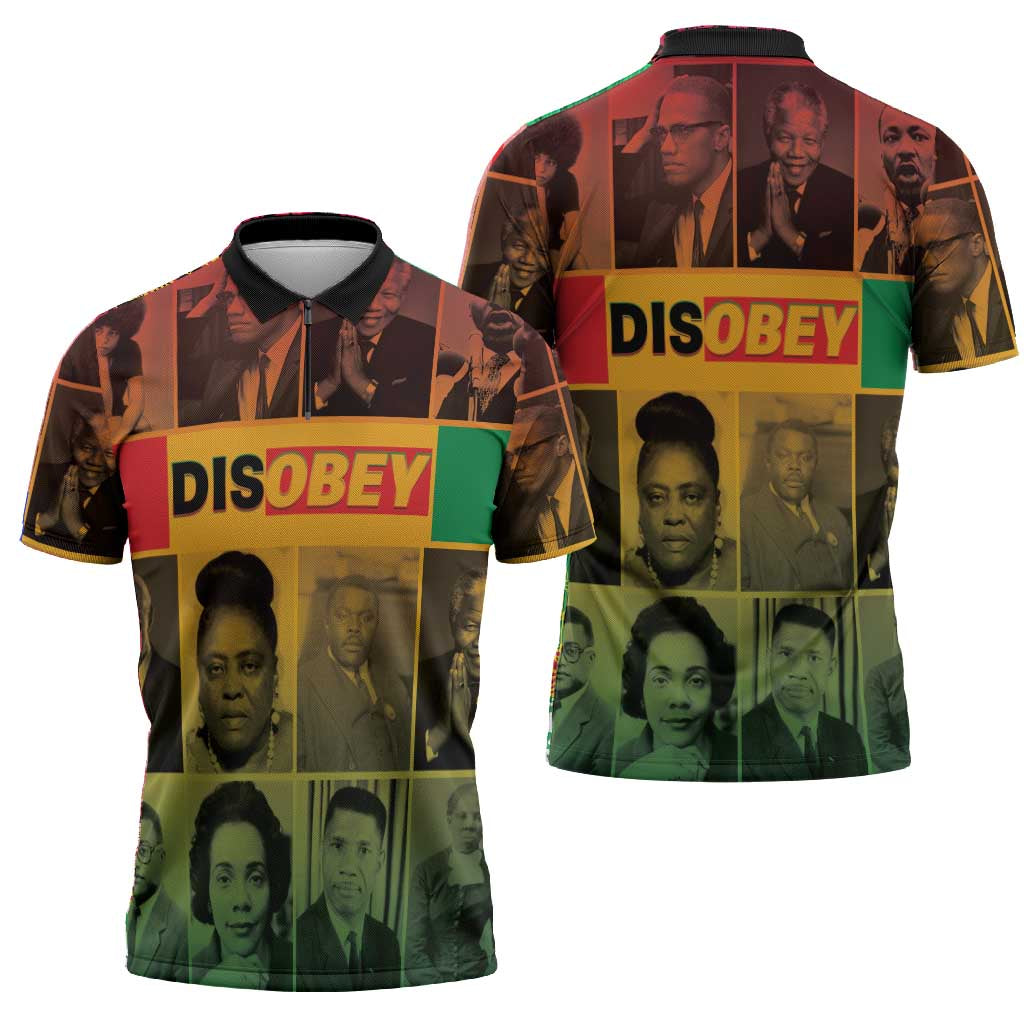 Disobey Black History Tribute Zipper Polo Shirt Honoring the Civil Rights Legacy