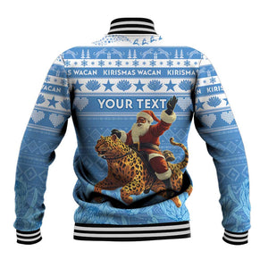 Personalized Afro Somalia Christmas Baseball Jacket Black Santa Riding Leopard - African Pattern