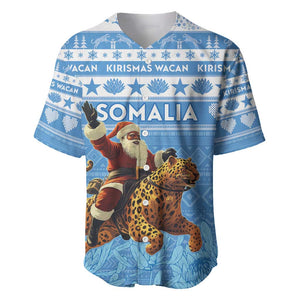 Personalized Afro Somalia Christmas Baseball Jersey Black Santa Riding Leopard - African Pattern