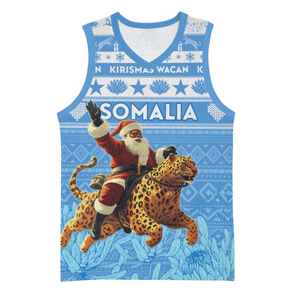 Personalized Afro Somalia Christmas Basketball Jersey Black Santa Riding Leopard - African Pattern LT15