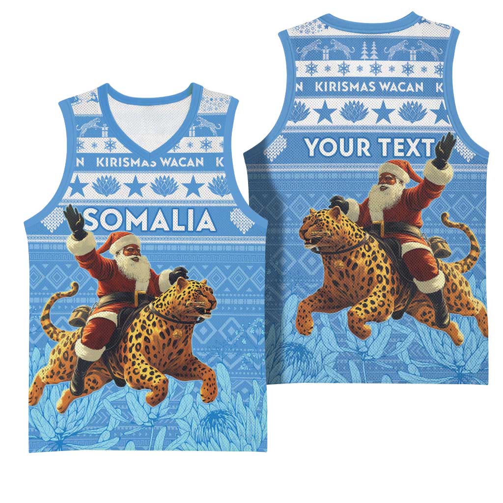 Personalized Afro Somalia Christmas Basketball Jersey Black Santa Riding Leopard - African Pattern LT15
