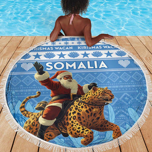 Afro Somalia Christmas Beach Blanket Black Santa Riding Leopard - African Pattern