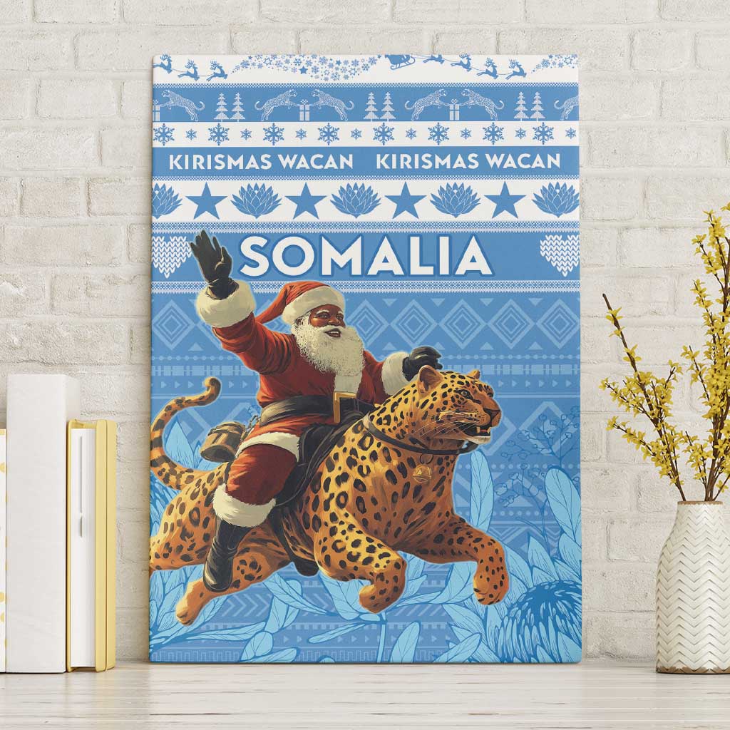 Afro Somalia Christmas Canvas Wall Art Black Santa Riding Leopard - African Pattern