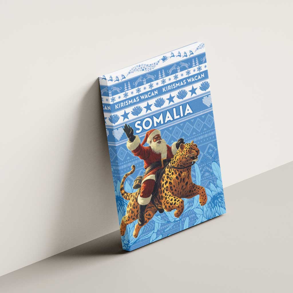 Afro Somalia Christmas Canvas Wall Art Black Santa Riding Leopard - African Pattern