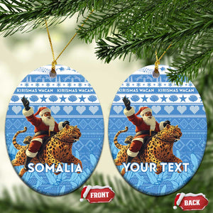 Personalized Afro Somalia Christmas Ceramic Ornament Black Santa Riding Leopard African Pattern