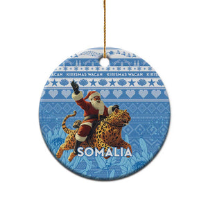 Personalized Afro Somalia Christmas Ceramic Ornament Black Santa Riding Leopard African Pattern