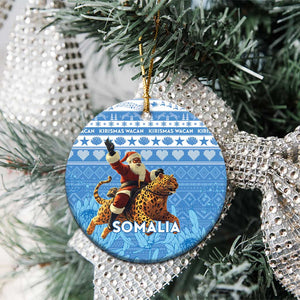 Personalized Afro Somalia Christmas Ceramic Ornament Black Santa Riding Leopard African Pattern