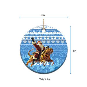 Personalized Afro Somalia Christmas Ceramic Ornament Black Santa Riding Leopard African Pattern