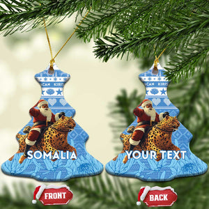 Personalized Afro Somalia Christmas Ceramic Ornament Black Santa Riding Leopard African Pattern