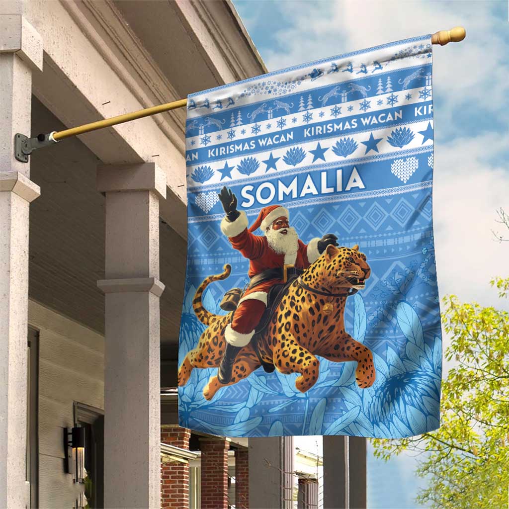 Afro Somalia Christmas Garden Flag Black Santa Riding Leopard - African Pattern