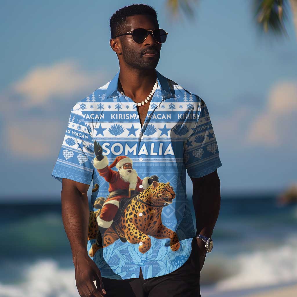 Personalized Afro Somalia Christmas Hawaiian Shirt Black Santa Riding Leopard - African Pattern