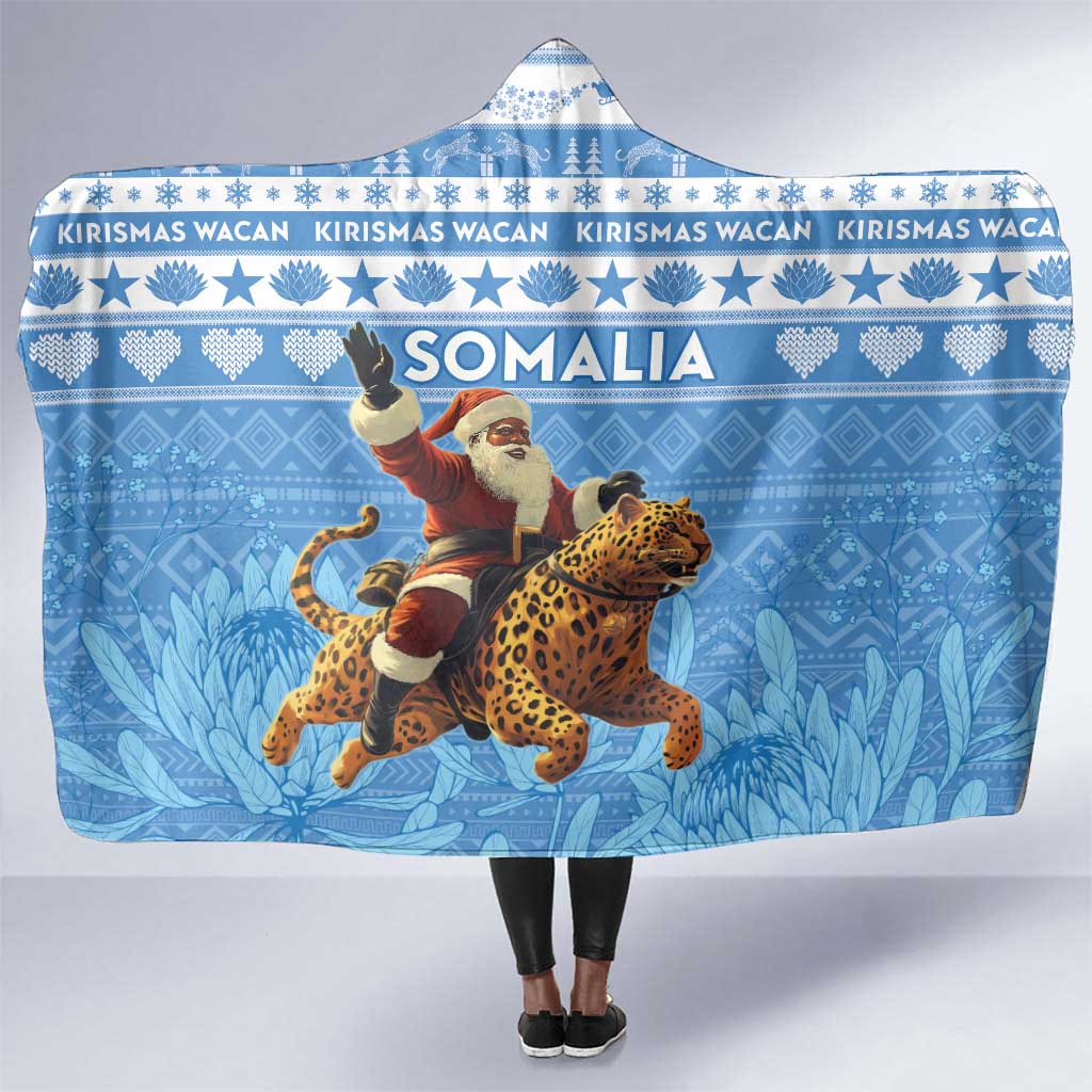 Afro Somalia Christmas Hooded Blanket Black Santa Riding Leopard - African Pattern