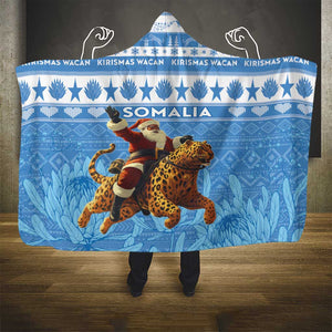 Afro Somalia Christmas Hooded Blanket Black Santa Riding Leopard - African Pattern