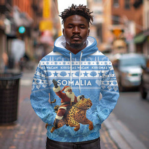 Personalized Afro Somalia Christmas Hoodie Black Santa Riding Leopard - African Pattern