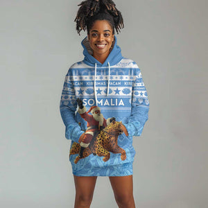 Personalized Afro Somalia Christmas Hoodie Dress Black Santa Riding Leopard - African Pattern