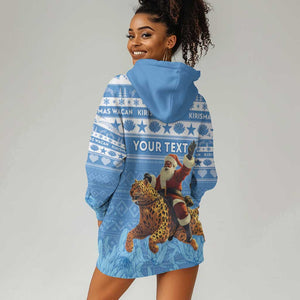 Personalized Afro Somalia Christmas Hoodie Dress Black Santa Riding Leopard - African Pattern