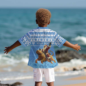 Personalized Afro Somalia Christmas Kid Hawaiian Shirt Black Santa Riding Leopard - African Pattern