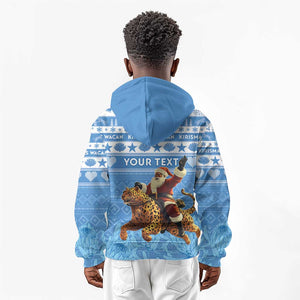 Personalized Afro Somalia Christmas Kid Hoodie Black Santa Riding Leopard - African Pattern