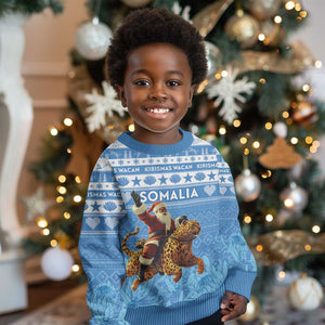 Personalized Afro Somalia Christmas Kid Ugly Christmas Sweater Black Santa Riding Leopard African Pattern