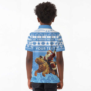 Personalized Afro Somalia Christmas Kid Polo Shirt Black Santa Riding Leopard - African Pattern