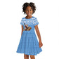 Personalized Afro Somalia Christmas Kid Short Sleeve Dress Black Santa Riding Leopard - African Pattern