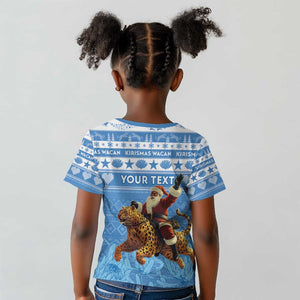 Personalized Afro Somalia Christmas Kid T shirt Black Santa Riding Leopard - African Pattern