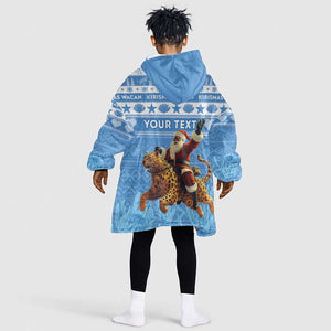 Personalized Afro Somalia Christmas Kid Wearable Blanket Hoodie Black Santa Riding Leopard - African Pattern