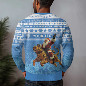 Personalized Afro Somalia Christmas Ugly Christmas Sweater Black Santa Riding Leopard African Pattern