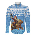 Personalized Afro Somalia Christmas Long Sleeve Button Shirt Black Santa Riding Leopard - African Pattern