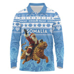Personalized Afro Somalia Christmas Long Sleeve Polo Shirt Black Santa Riding Leopard - African Pattern