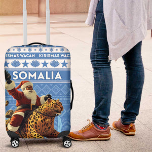 Afro Somalia Christmas Luggage Cover Black Santa Riding Leopard - African Pattern