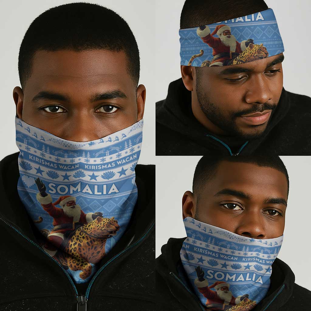 Afro Somalia Christmas Neck Gaiter Black Santa Riding Leopard - African Pattern LT15