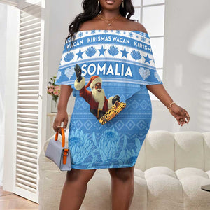 Personalized Afro Somalia Christmas Off Shoulder Short Dress Black Santa Riding Leopard - African Pattern