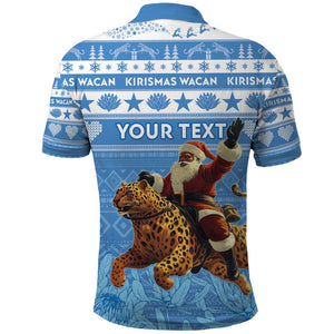 Personalized Afro Somalia Christmas Polo Shirt Black Santa Riding Leopard - African Pattern