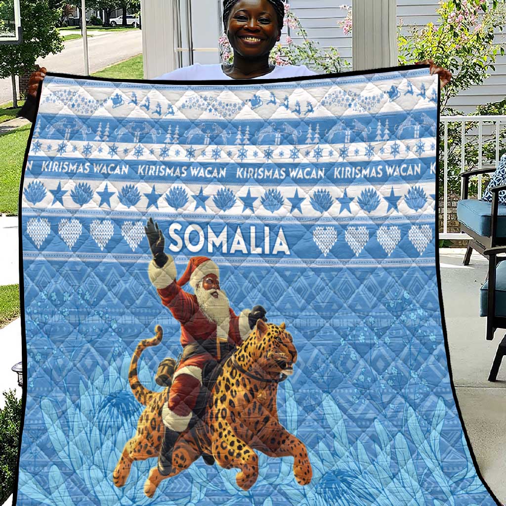 Afro Somalia Christmas Quilt Black Santa Riding Leopard - African Pattern