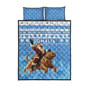 Afro Somalia Christmas Quilt Bed Set Black Santa Riding Leopard - African Pattern