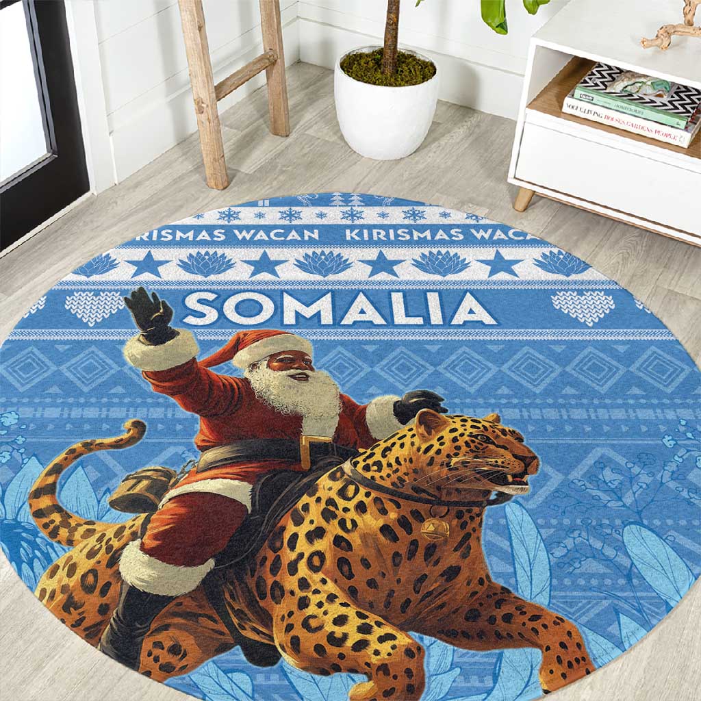 Afro Somalia Christmas Round Carpet Black Santa Riding Leopard - African Pattern