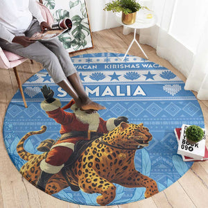 Afro Somalia Christmas Round Carpet Black Santa Riding Leopard - African Pattern