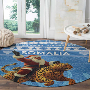 Afro Somalia Christmas Round Carpet Black Santa Riding Leopard - African Pattern