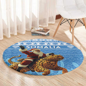 Afro Somalia Christmas Round Carpet Black Santa Riding Leopard - African Pattern