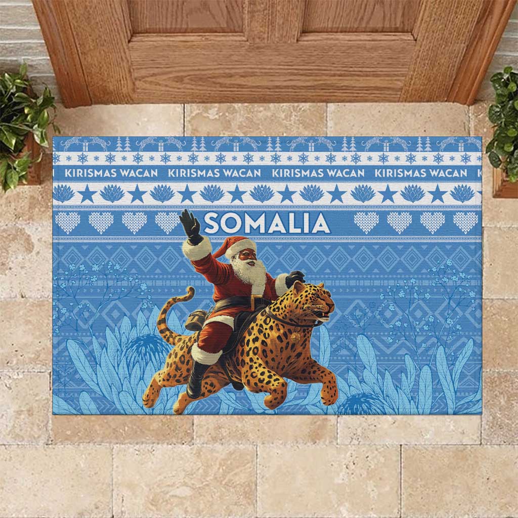 Afro Somalia Christmas Rubber Doormat Black Santa Riding Leopard - African Pattern