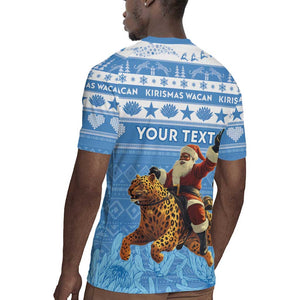 Personalized Afro Somalia Christmas Rugby Jersey Black Santa Riding Leopard - African Pattern