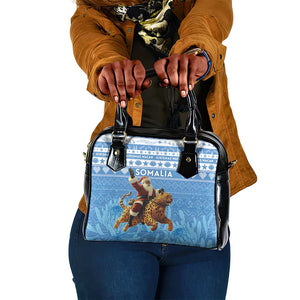 Afro Somalia Christmas Shoulder Handbag Black Santa Riding Leopard - African Pattern