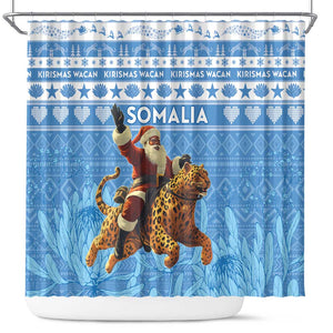 Afro Somalia Christmas Shower Curtain Black Santa Riding Leopard - African Pattern