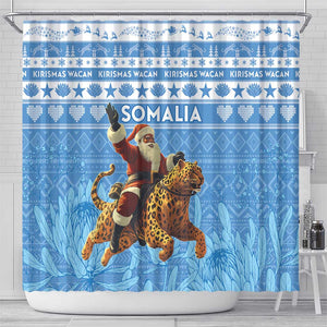 Afro Somalia Christmas Shower Curtain Black Santa Riding Leopard - African Pattern